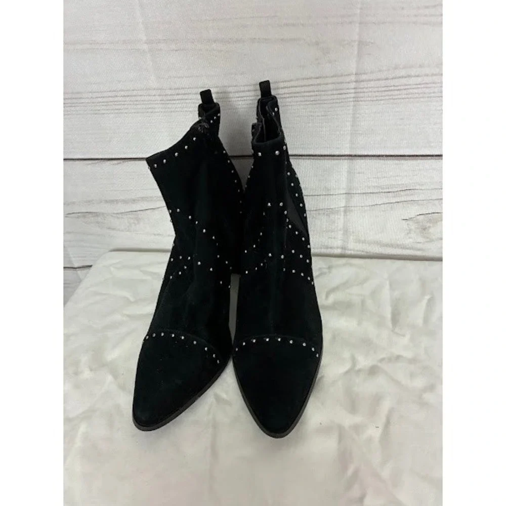 Kensie Black Suede Studded Pointed Toe Block Heel Ankle Boots Womens 9.5